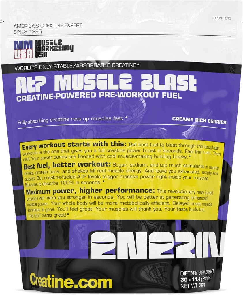 MMUSA ATP Ledakan Muscle: Dunia Hanya Creatine Energy Drink Stabil. Absorpsi Instan. Langsung Boost Intense Bodybuilding, Endurance Sports. Kereta lebih keras, Recover lebih cepat. 30 sachets, 11.4g Masing-masing