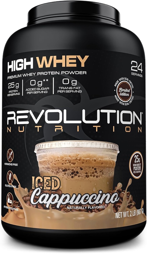 Revolution Nutition, High Whey, Protein Powder 2LB, Whey Isolate, Gluten Free, Lean Muscle Mass for Men & Women, 25g of Protein Per Scoop, 908 g, 24 Gs