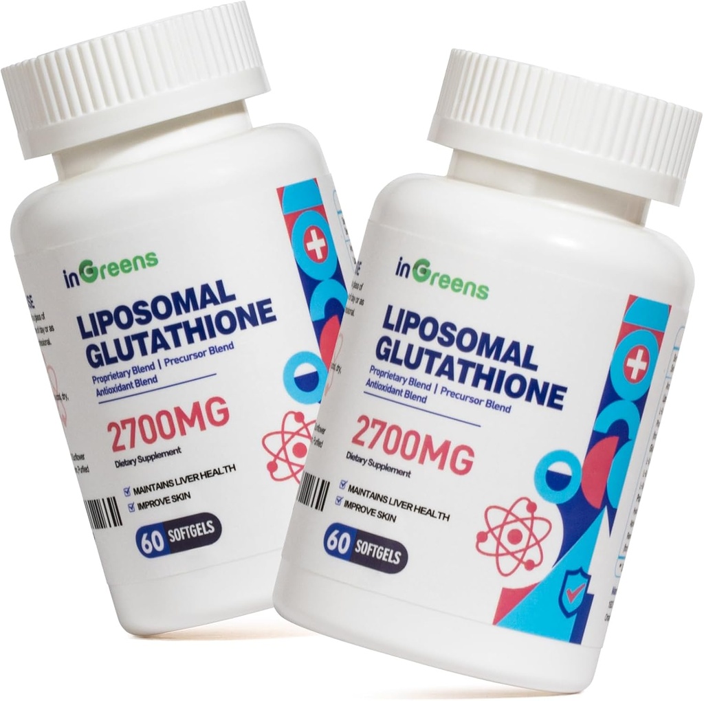 2700 MG Lipomal Glutathione Suplemen, Max Absorpsi, Formasi aktif L Glutathione reductase (GSH), dengan Acid Hyaluronic, Reveratrol, Antioksidant yang kuat, Penuaan Kesehatan, 120 Softgeels