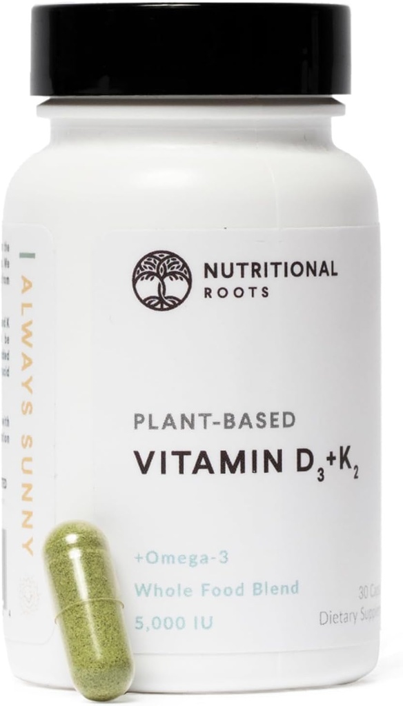 Nutres Roots - Vitamin D3 & K2-5.000 iu - 1 Miliar CFU Progrees - Algal Omega 3 DHA - Imune Dupport - Diet Suppplemen - Vegan Formula 1 Bulan - 30 Kapsul