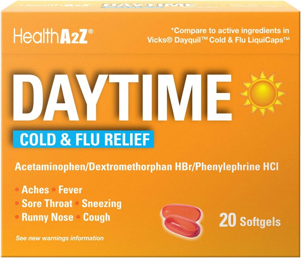 HealtA2Z ® Daytime 124; Cold & Flu Medicine 124; powerful Multixtom Daytime (20 Softgels) (Obat Dingin & Flu (20 Count Pack of 1)))