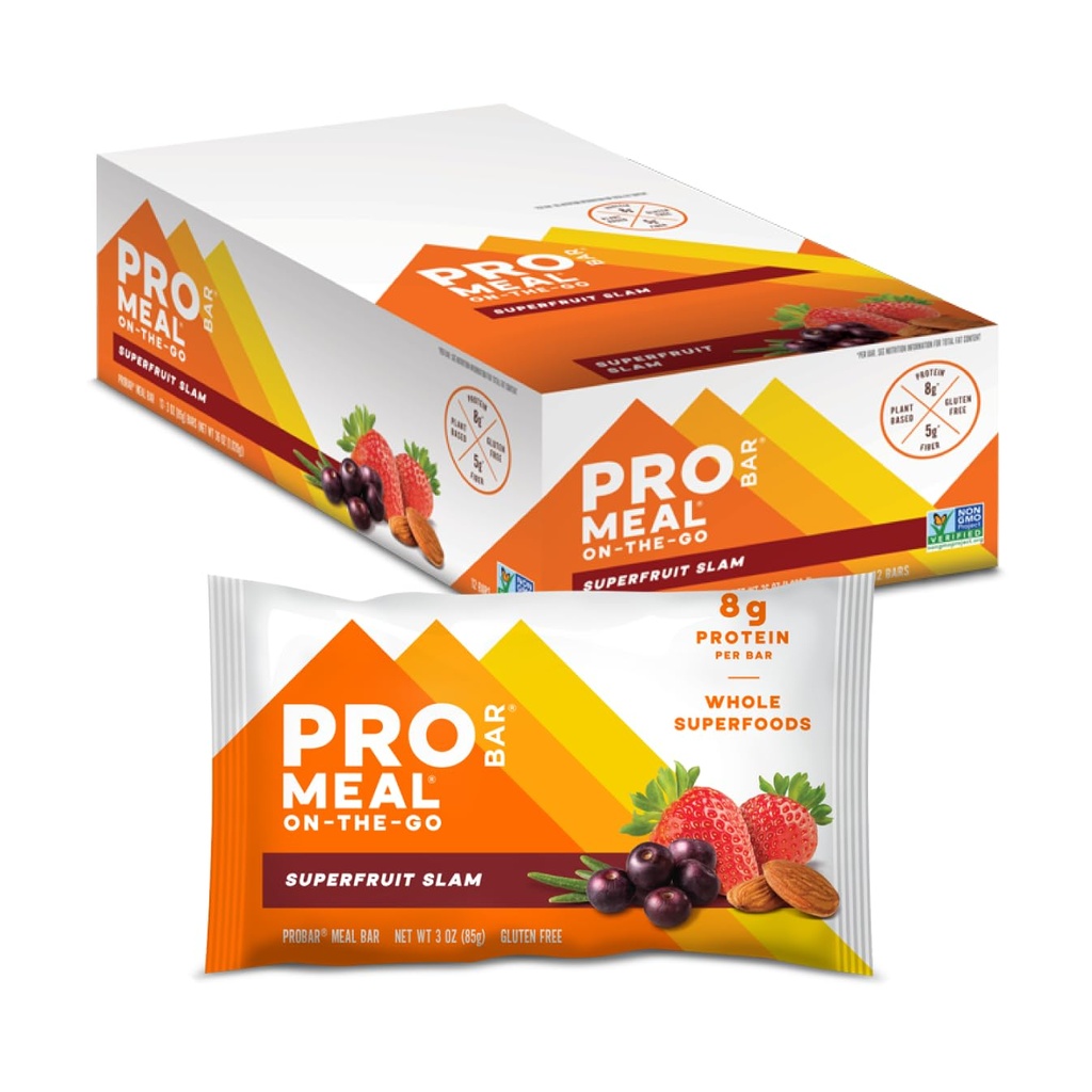 PROBAR-Meal Bar, Superfruit Slam, Non- GMO, Gluten- Free, Healthy, Plant-Based, Whoever-Food Ingredices, Natural Energy (12 Count)