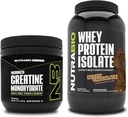 NuttraBio Creatine Monohydrate, Unfeatured, 150g and Whey Protein Isolate, Dutch Chocolate, Tambahan Bundle - Muscle Energy, Lean Muscle Growth, Recovery, and Power