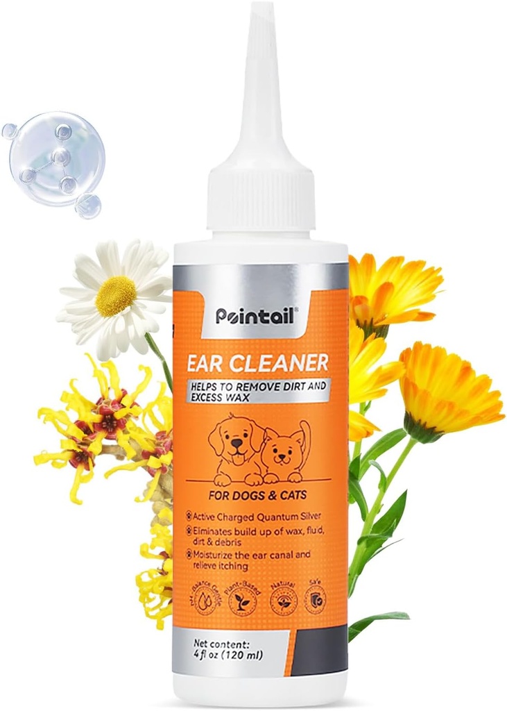 DDog Ear Drops, Dog Ear Cleaner and Infeksi Treatment, Dogs & Cats Ear Cleaning Solution Quantum Silver Relichy Relief Irrytation & Wax Build- Up Deodorizing Remover- 4oz