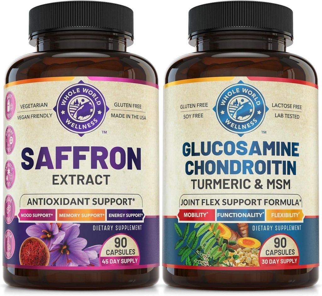 Saffron Extract & Advanced Joint Bundle (One Bottle Each). Mendukung Mood, Energy Boost, Metabolic Fungsi, dan Gabungan Kesehatan. USA Made.