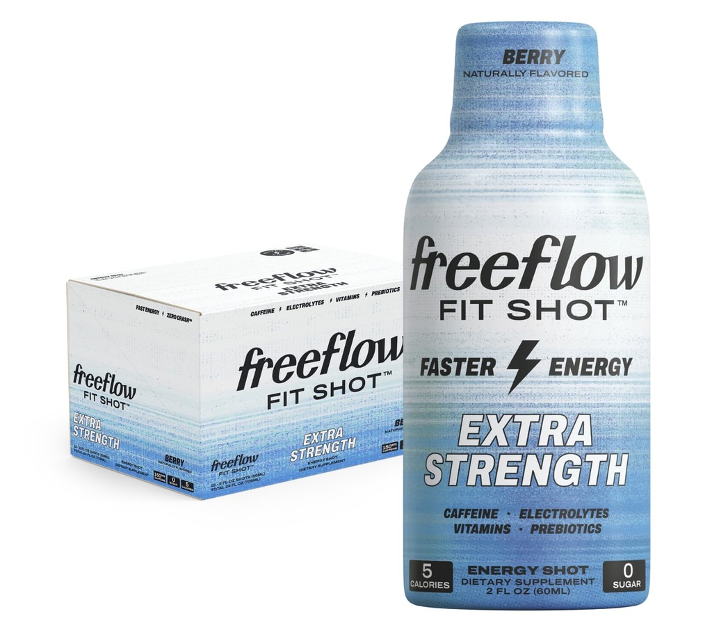 Freflow Fit, Extra Power Energy Shot, Berry (2 Ounce Shot, Pack of 12) - 150mg Caffeine Per Shot, Zero Calorie, Zero Sugar Energy Shot...