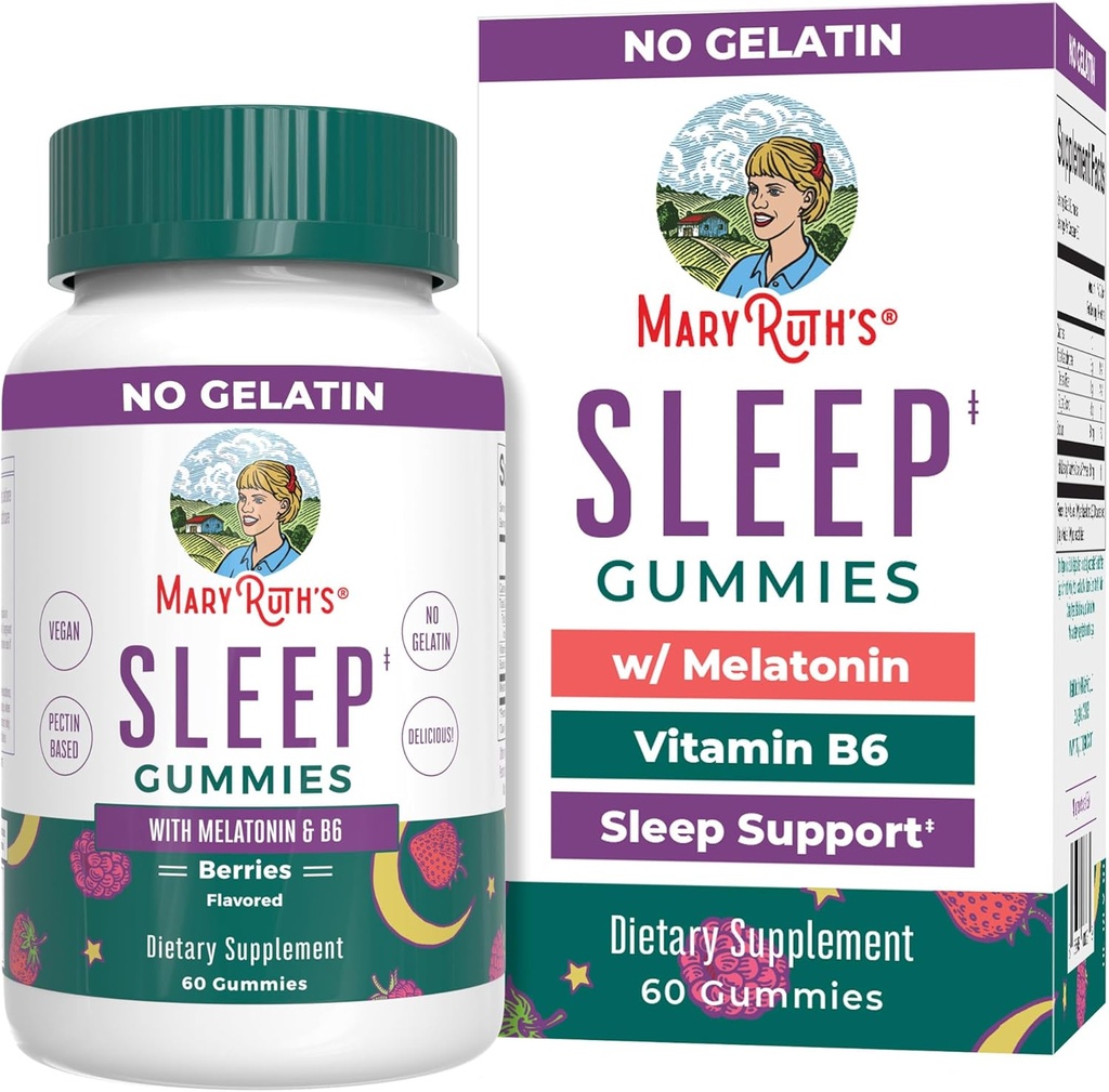 MaryRuth Organics Melonaciin Gummies; 5mg Sleep Gummies dengan Vitamin B6 124; dibuat dengan Mane Organic Cane Sugar 124; Relaxation & Support for Dewasa 124; Vegan 124; Nor-GMO 124; Gluten Free Sugar 124; 60 Count