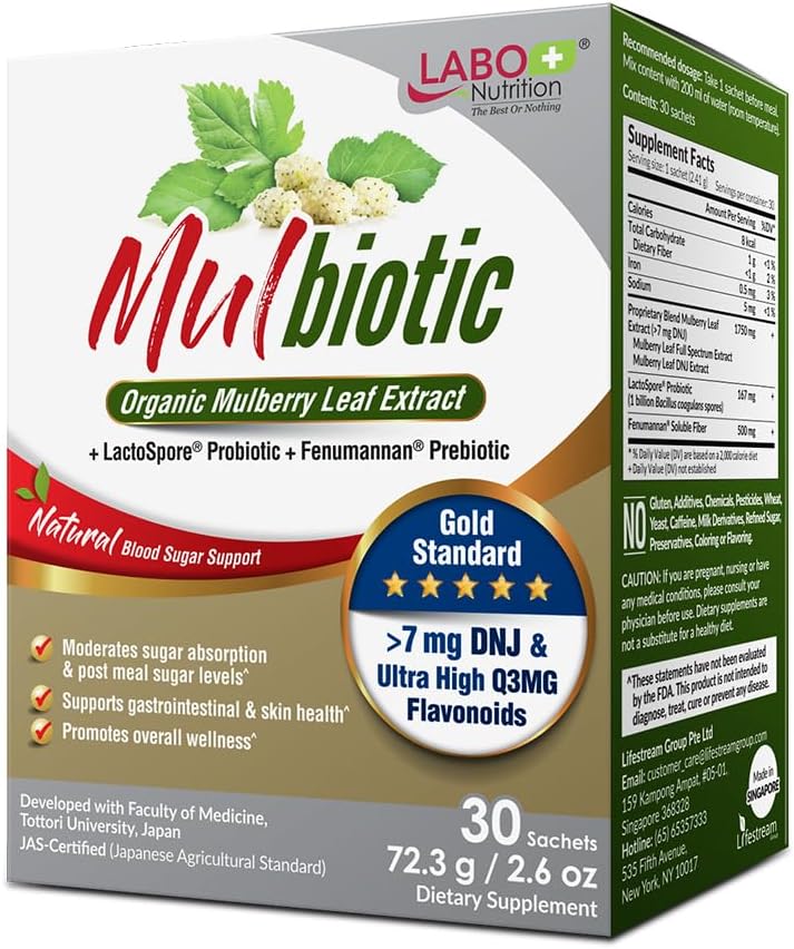 Nutrition Mulbiotic, Organic Mulberry Leaf Extract + LactoSpore Probiotic & Fenumannan Prebiotic, for Carb Craulings Support, Vegetarian, Non-GMO