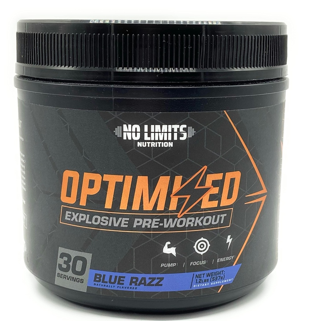 "Optimined Blue Razz Pre- Workout Powder / Massive Pumps / Increase Muscle Mass, Power & Focus / Beta Alanine + L-Citrulline + Betaine Anhidlous + Creaktine + Caffeine Anhidlous / 30 Servis