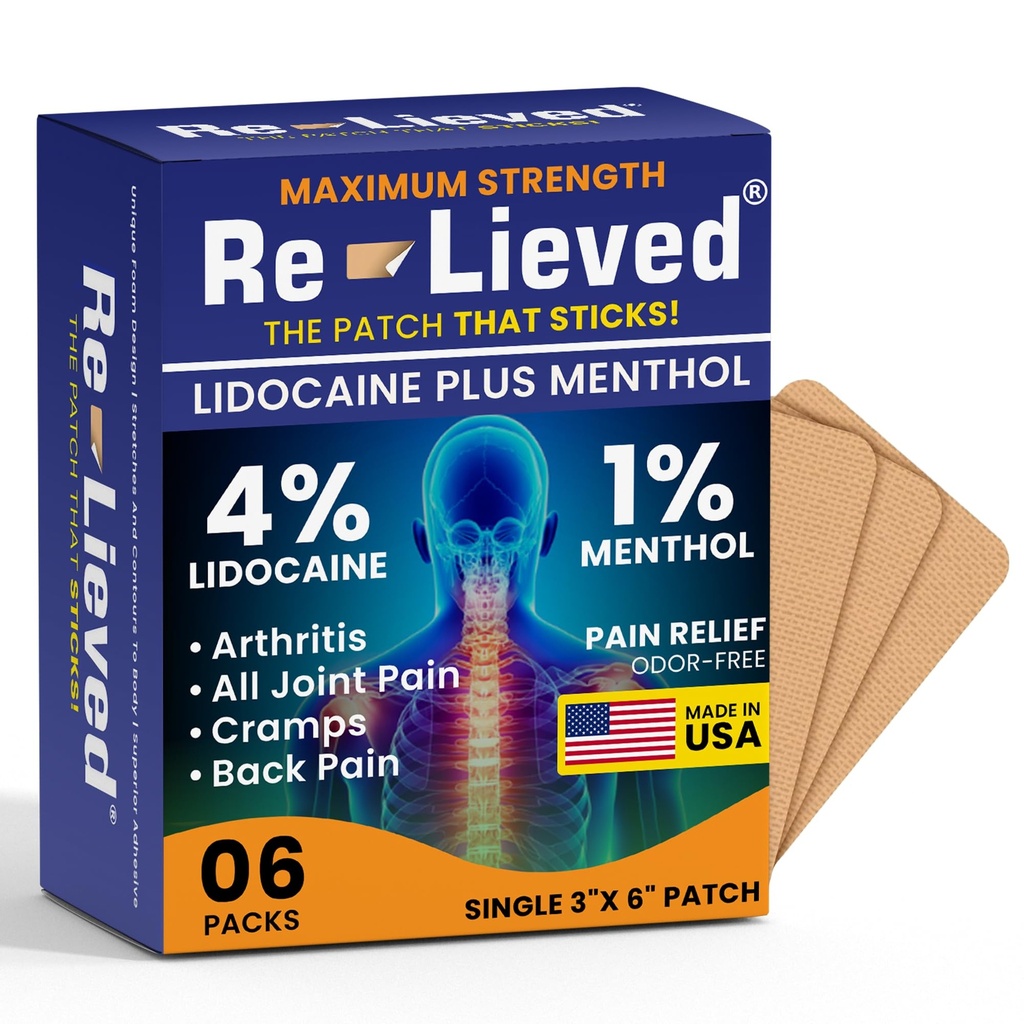 Kembali lieed 4% Lidocaine Patch dengan Menthol - Maximum Power Pain Relief for Back, Knee & Muscle Pain - Cepat-Akting Patch - Dibuat di AS - 6 Count