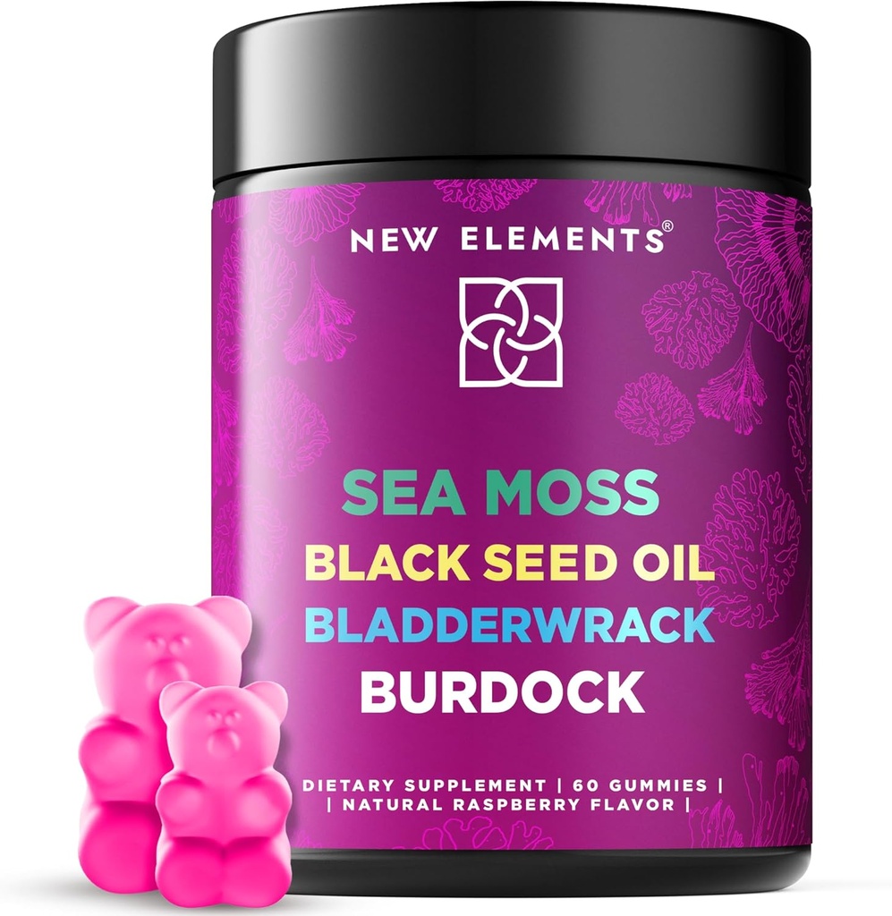 Gummies Laut Organik dengan Black Seed Oil, Bladdercrack & Burdock Root 124; Irish Sea Moss Suplement 1000mg 124; 4 in 1 Advanced Formula 4X stronger 124; Vegan 124; Non-GMO 124; Gluten- Free