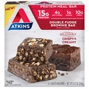 Atkins Double Fudge Brownie Protein Meal Bar, High Fiber, 15g Protein, 1g Sugar, 4g Net Carb, Pengganti Makanan, Keto Friendly