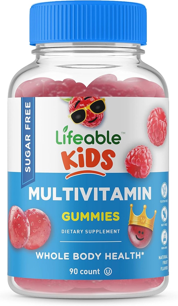 Lifeable Sugar Free Multivitamin for Kids - Great Tasting Natural Flavor Gummy Suplement - with Vitamin A, C, D, Niasin, B6, Faint, B12, Biotin, Panothenic Acid, Iodin, Zinc, - 90 Gummi