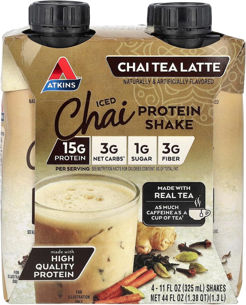 Atkins Iced Chai Tea Protin- Rich Shake, Keto Friendly and Gluten Free. (4 Shakes)