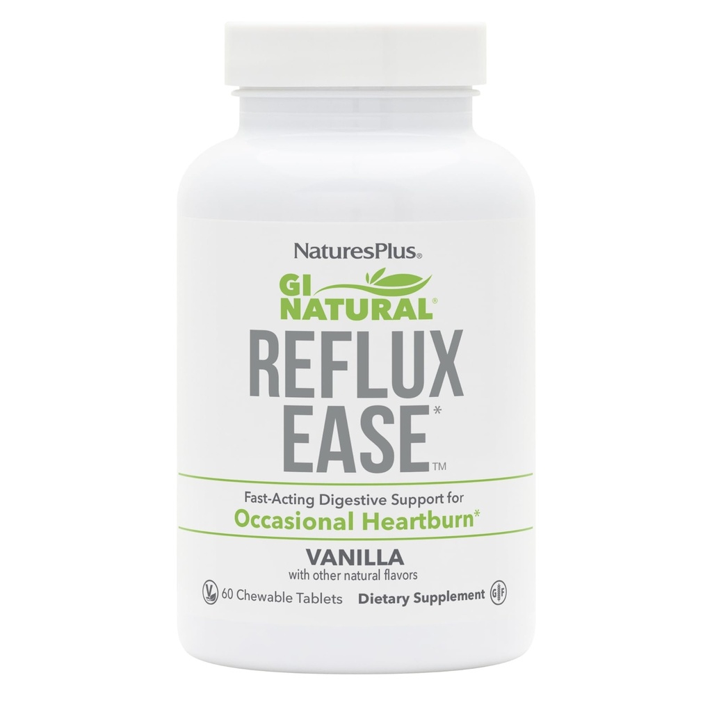 Natures Plus GI Natural Reflux Easy, Vanilla - 60 Chewable Tablet - Fast- Acting Digetical Dupport - Vegetarian, Gluten Free - 60