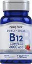 Piping Rock Sublingaal B12 Kompleks 6000 mcg 124; 120 Fast Dissolve Tablets; Berry Flavor 124; Vegetarian, Non-GMO & Gluten Bebas