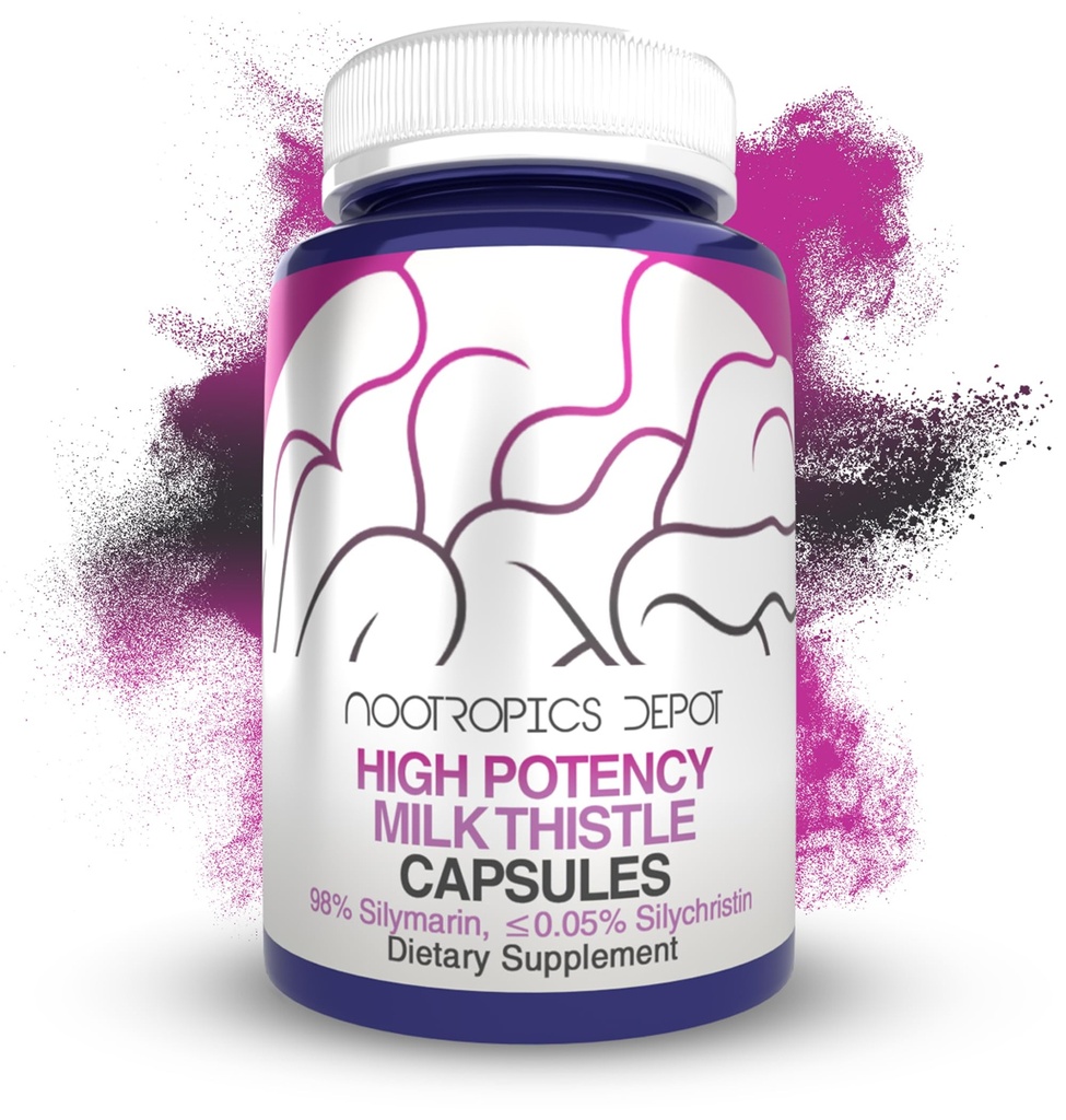 Nootropics Depot High Potency Milk Thistle Extract Capsules 124; 200mg dari Silymarins dari Silybum marianum 126; 60 Count