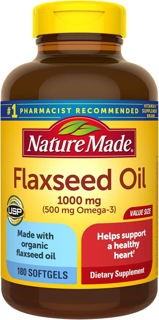 Minyak Flaxseed 1000 mg Softgels, 180 Count for Heart Health