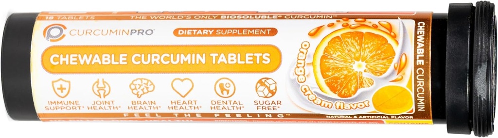 curcuminpro Chewable Tablets 126; BioSoluble Organic Turmeric Curcumin 124; Sugar- Free Movement Dukung 124; 18 Count 124; Orange Cream Flavor