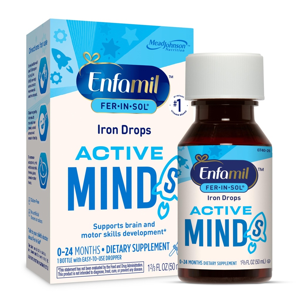 Enfamilil Fer-In- Sol Iron Suplemen Drops for Bayi & Toddlers, Supports Brain Development, 50 mL Dropper Bottle