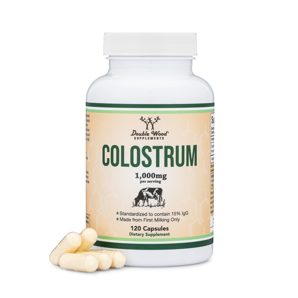 Colostrum Suplemen 120 Kapsul, 1.000mg per Serving (Bovine Colostrum Powder dari First Milking Only, St.to Contain 15% IGG Immunoglobins) No Fillers, Third Party Tested by Double Wood