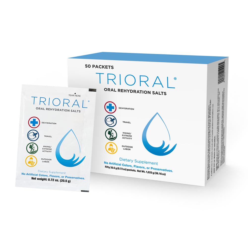 Rehydration TRIORAL Electrolite Powder - Oral Rehydration Salts - Supports Dehydration from Breakout, Fluid Loss and General Hydration - 50 Drink Mix Packet