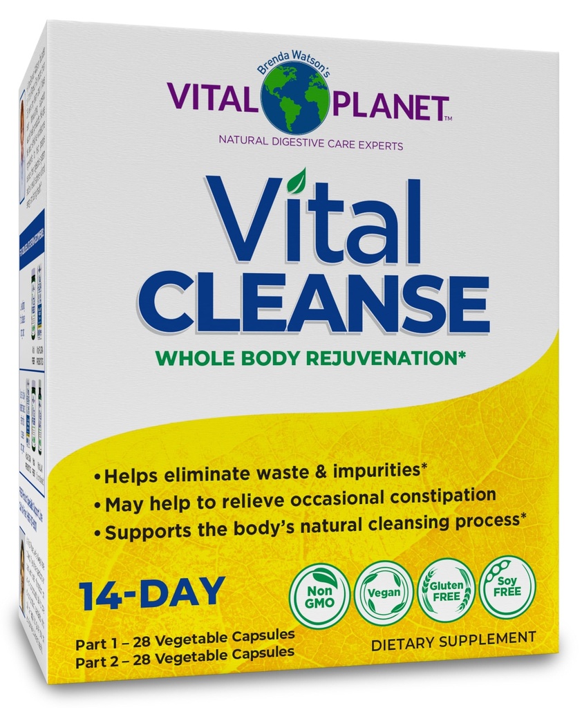 Planet Vital - Vital Cleanse dengan Milk Thistle, Magnesium, Cape Aloe dan Herbs, Suplemen Alam untuk Konstilasi Occasional dan Saleous Eliminasi, 2- 14 Hari Kit, 56 Capsules