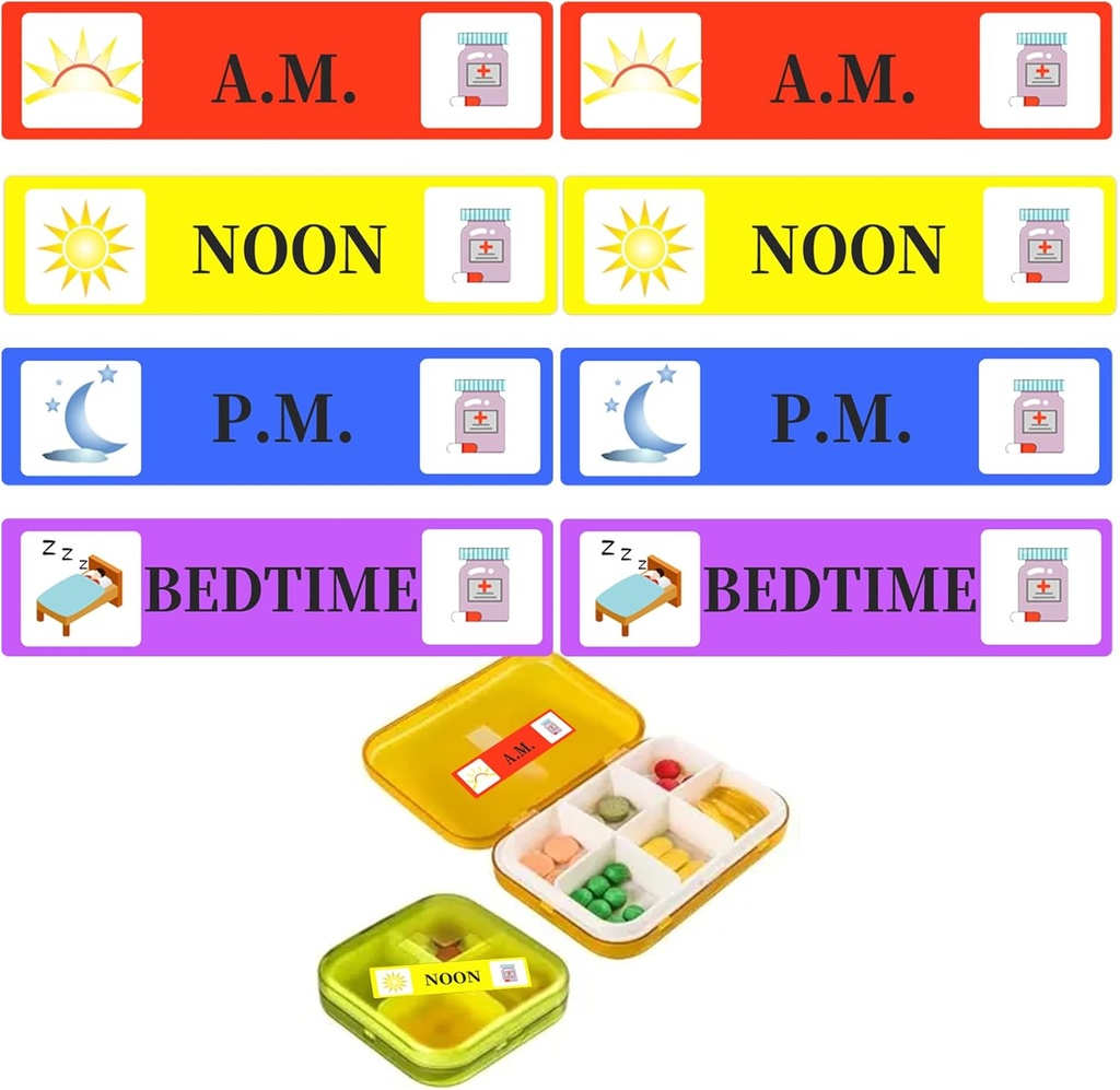 500 Pcs Medicine Stickers Medicts Instruction Label - Morning Noon Eventime Bedtime Meduction Sticker 2 / 5 x 1.6 Inch AM NOON PM untuk Stickers for Pill Case Planners