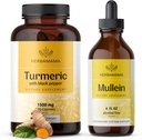 HERBAMAMA Turmeric dan Mullein Leaf Kit - Bundle of 1500 mg Turmeric Curcumin Capsules & Mullein Leaf Extract Tenture - Vegan, Non GMO, Sugar & Alcohol- Free - 2 Pack