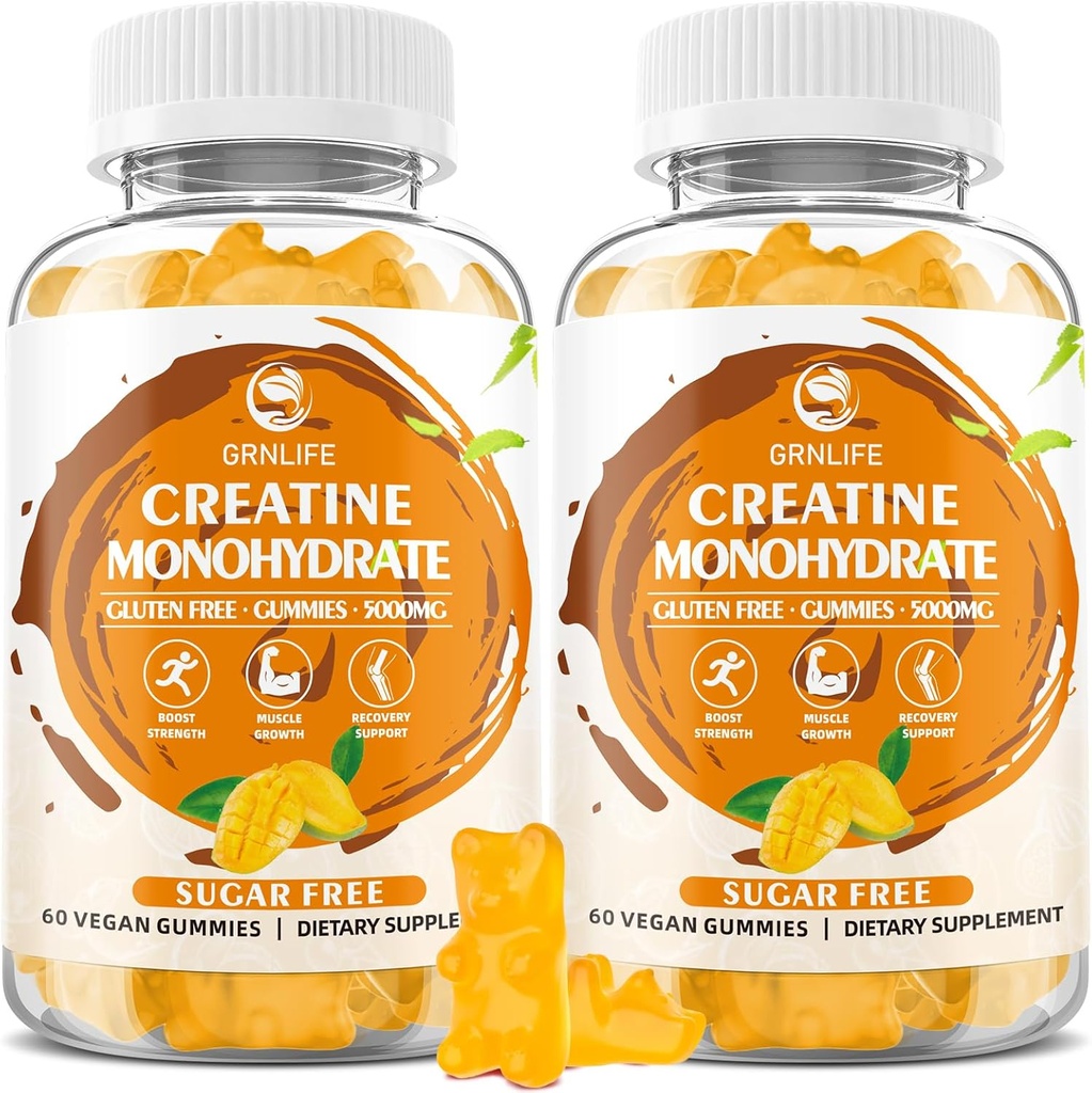 Creatine Monohydrate Gummies for Men & Women, Chewables Creatine Creatine Monohydrate for Muscle Strength, Muscle Builder, Energy Boost, Sugar Free, Vegan, Mango Flavor- 120 Count