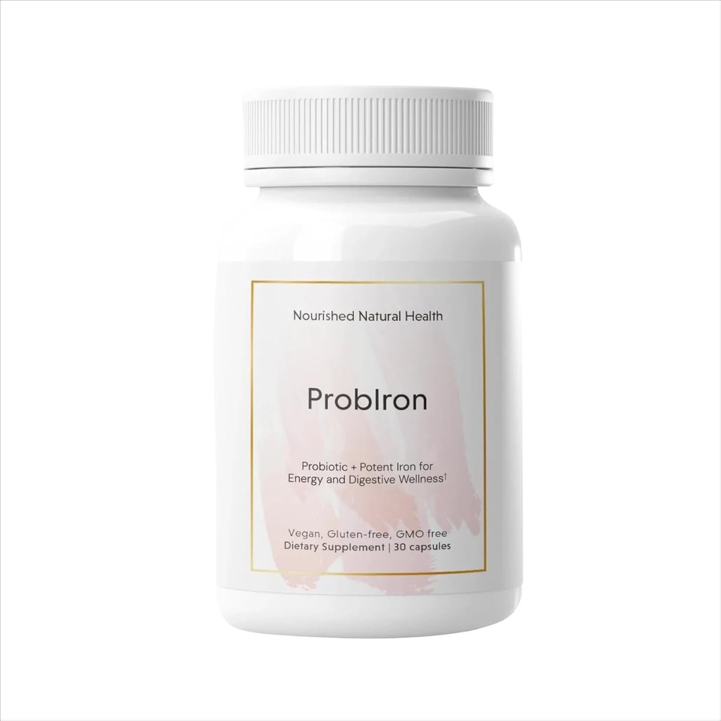 Nucheed Natural Health ProbIron - Women 's Probiotic + Iron Suplement Boosted with Vitamin C and Copper - Vegan Formula for Energy and Digetical Wellness - 30 Capsules