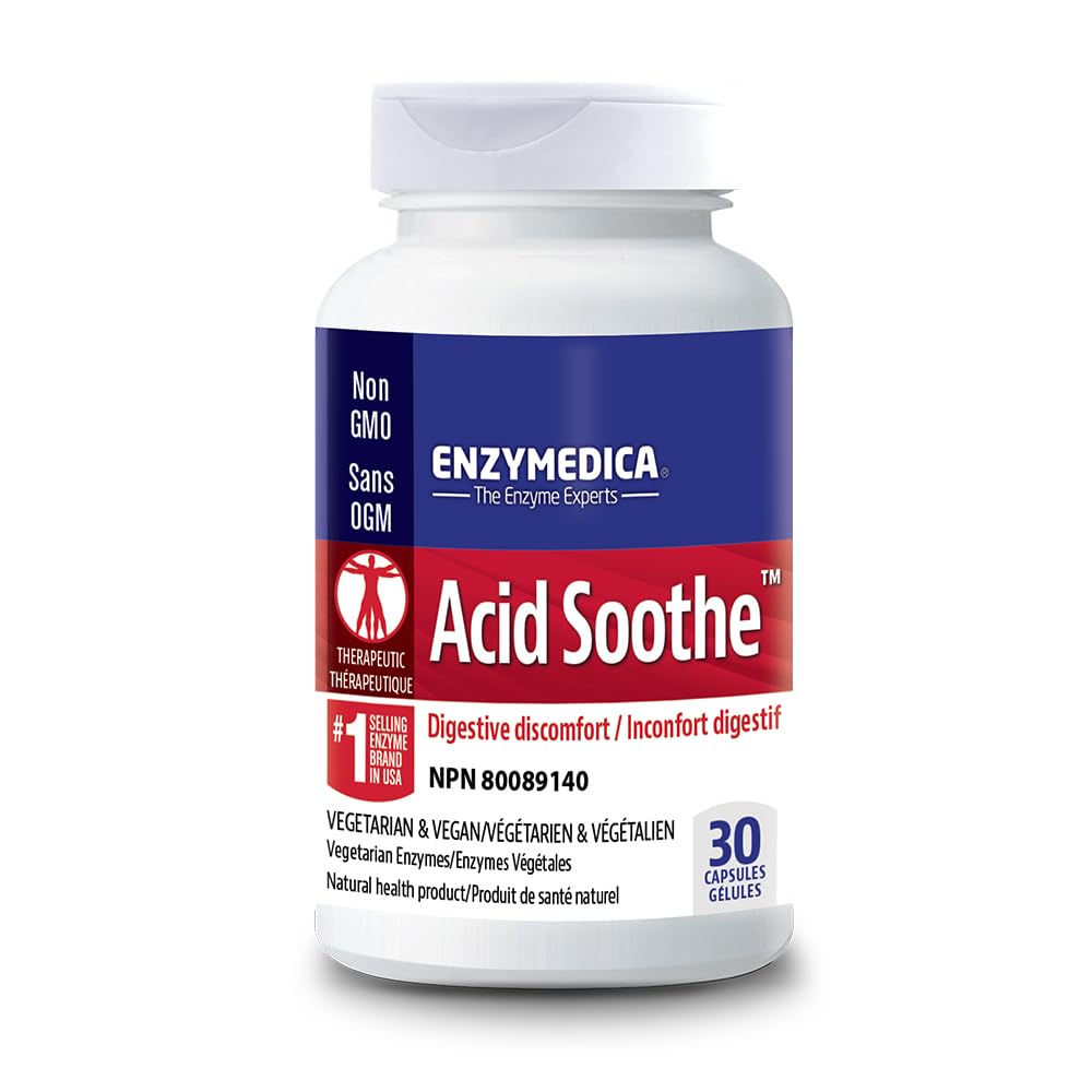 Enzymedica, Acid Soothe, Dukung untuk Occasional Heartburn, 3- in- 1 Formula dengan Enzymes & Sootthing Herbs, 30 Count
