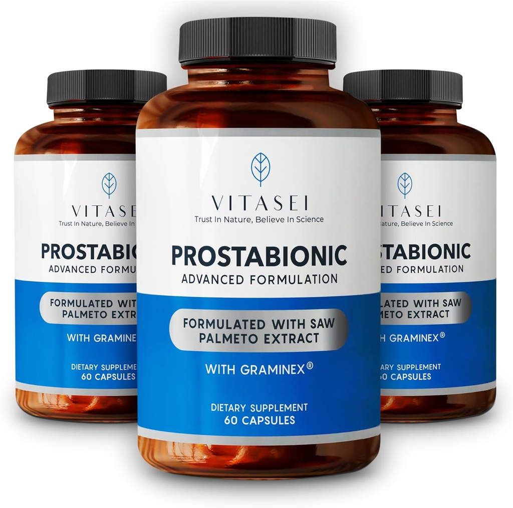 VITASEI Prostabionic dengan Graminex, Saw Palmetto, Pygeum Africanum - Bladder Control dan Prostate Suplemen untuk Pria - 60 Kapsul (Paket 3)