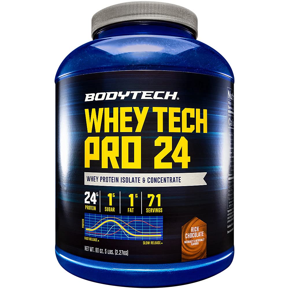 BODYTECH Whey Tech Protein Powder - Kaya Chocolate Flavor for Muscle Growth and Recovery, Menyediakan 24g Protein Per Serving for Optimal Fitness and Performance (5 Ibs / 71 Servings)