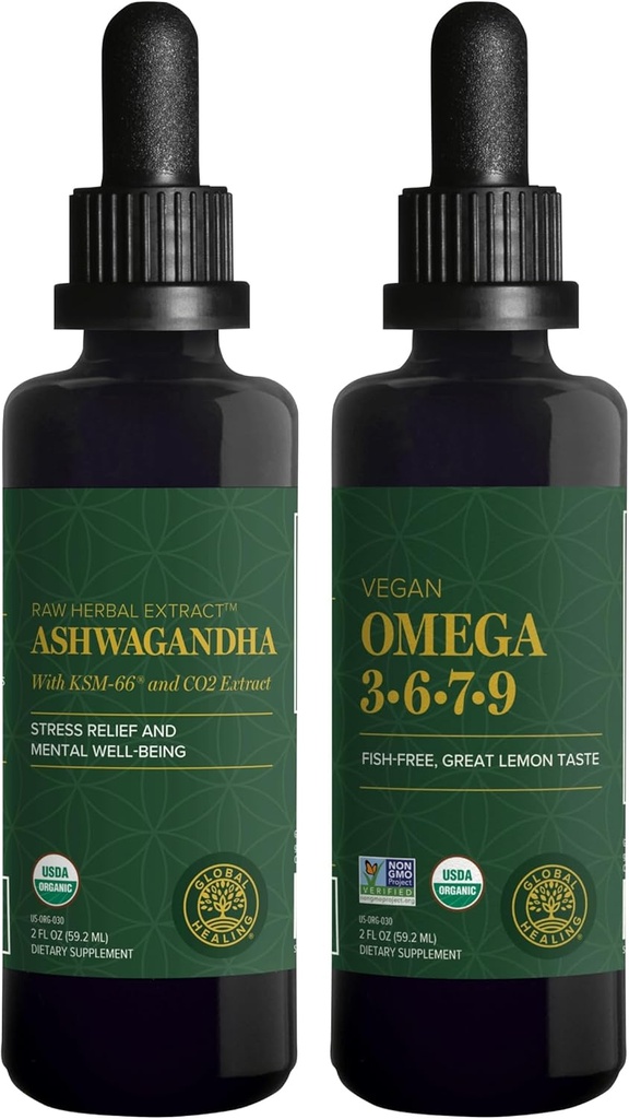 Global Healing Center Ashwagandha & Omega 3 6 7 9 Kit - Membantu Nervousness, Brain Health, Heart Health, dan Eye Health