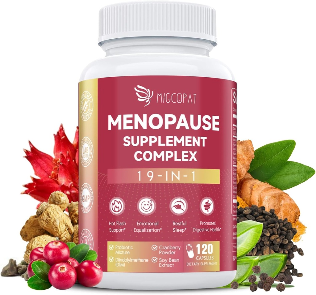 Suplemen Menopause bagi Perempuan, 10 Milyar Probiotik CFU, 19- 1 Multivitamin & Ashwagandha Ekstraksi, DIM, Hormonal Keseimbangan, Dukungan Hot Flashes, Night Sweats, Mood, Sleep 124; Vegan, 120 Capsules
