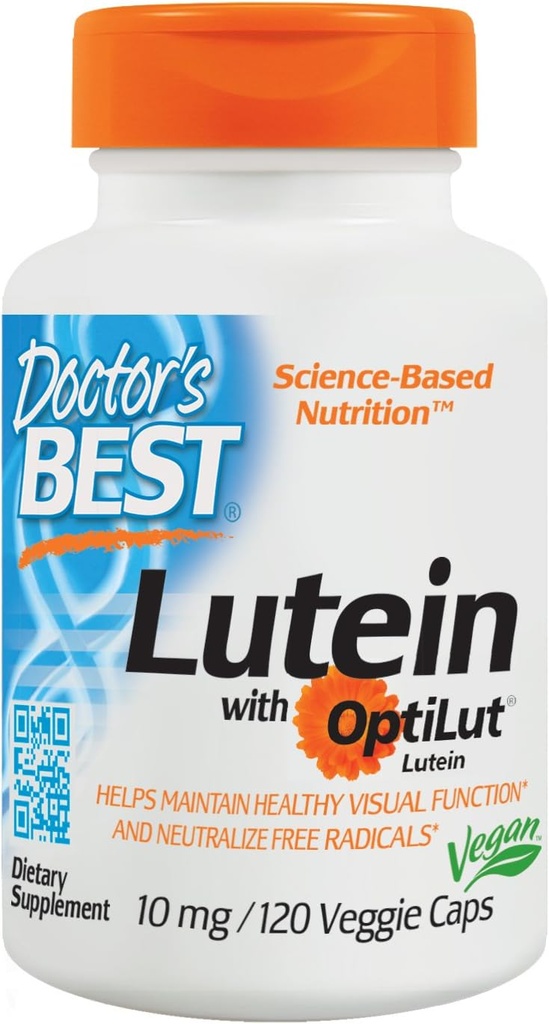 Dokter 's Best Lutein dengan OptiLot, Non- GMO, Vegan, Gluten Free, Soy Free, Eye Health, 10 mg, 120 Veggie Caps