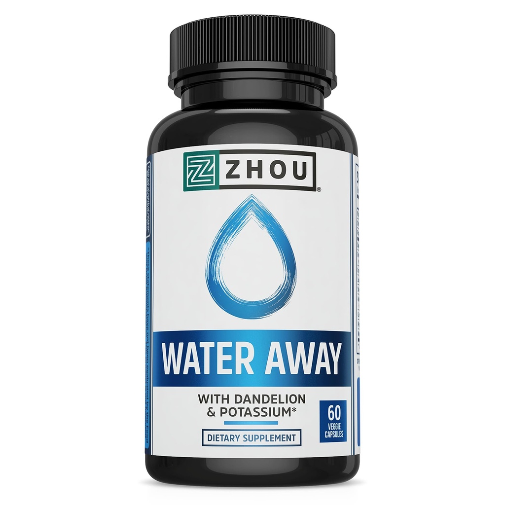 ZHOU Water Away Herbal Formula untuk Keseimbangan Fluid Sehat 124; dengan Randa, Potasium, Teh Hijau & Lebih 124; 60 Capsules
