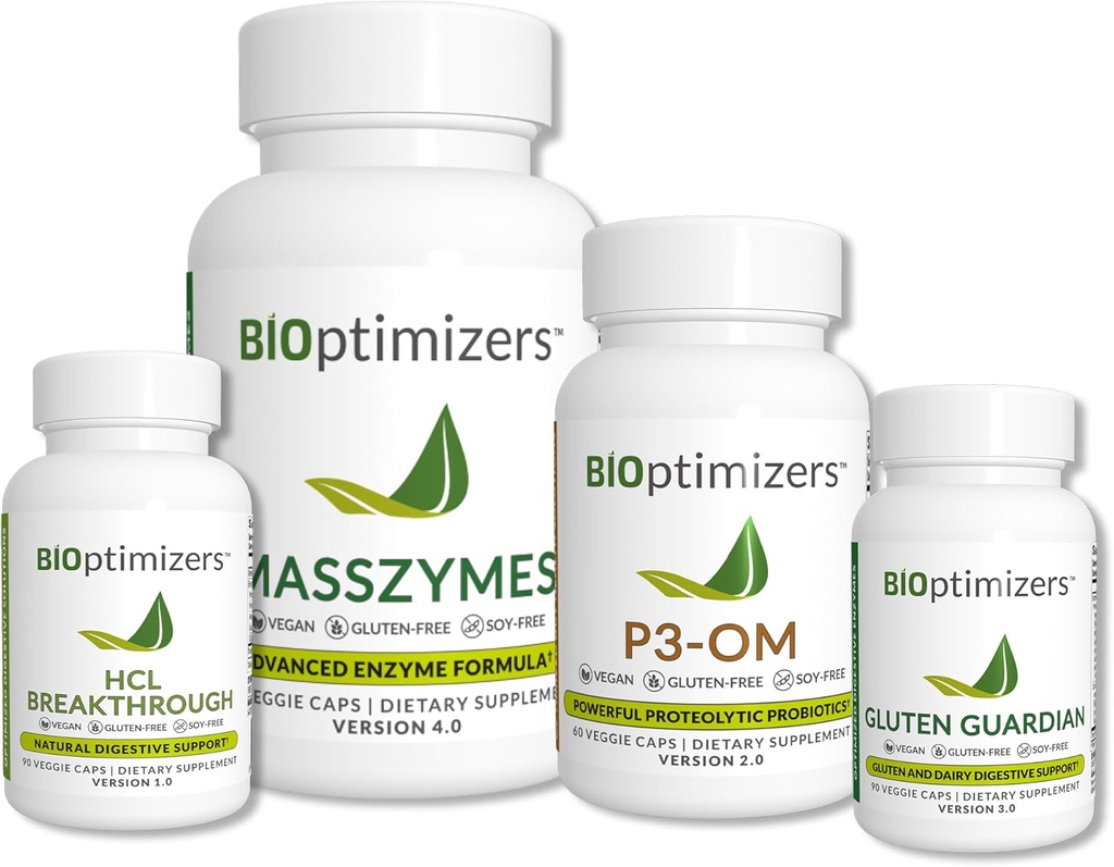 BiOptimizers - EscalyDigetical Enzymes Bundle - P3-OM - Gluten Guardian - MassZymes - HCL Breakpoint - Doctor- Formulate - 360 Kapsul