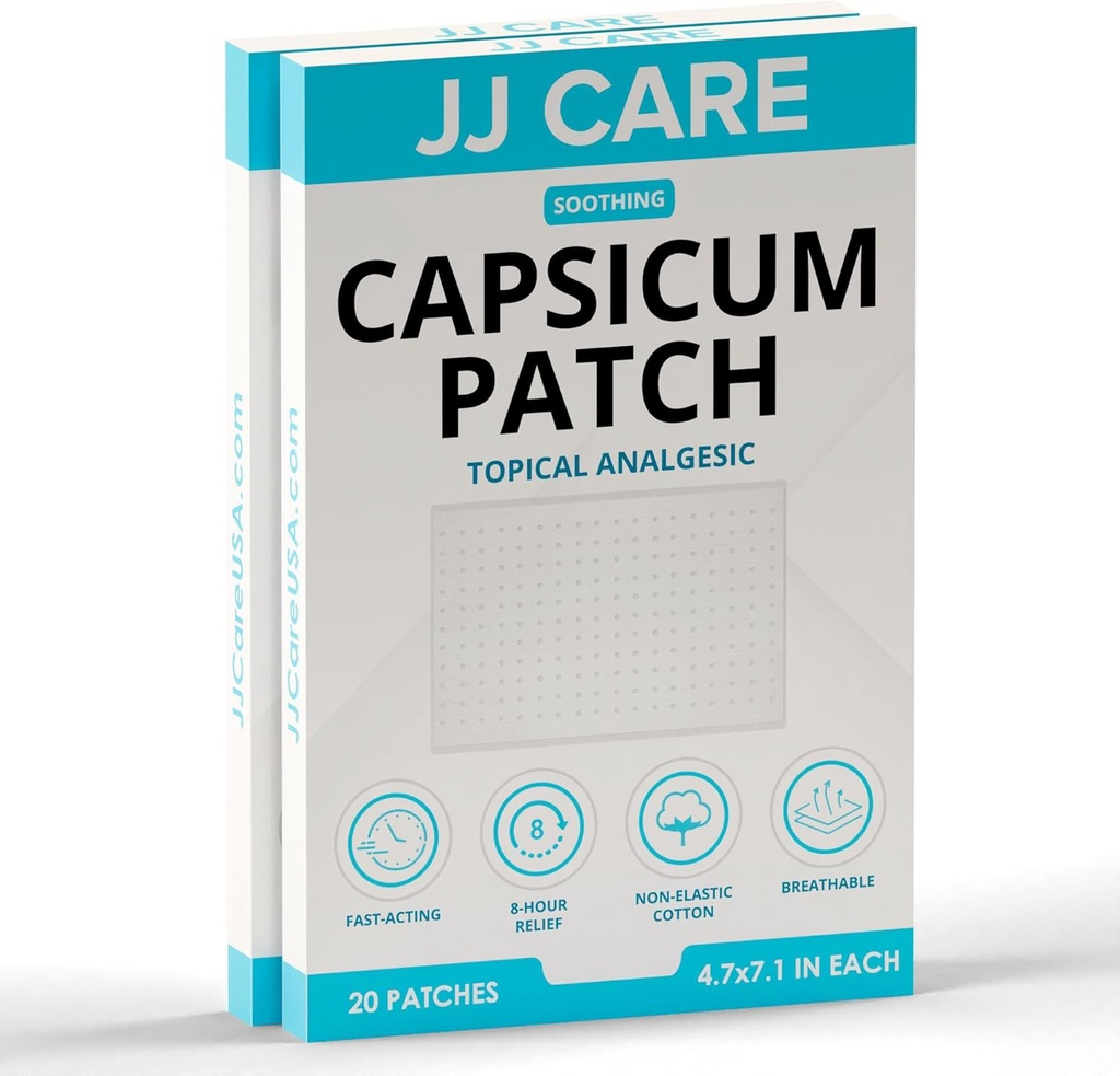 JJ CARE Capsicum Patch (40 PCS), 4.7 "x 7.1" Sootthing Capsaicin Patch, Capsicum Patches for Neck, Shoulder, Muscle Sorenes- 8 Hours Relief