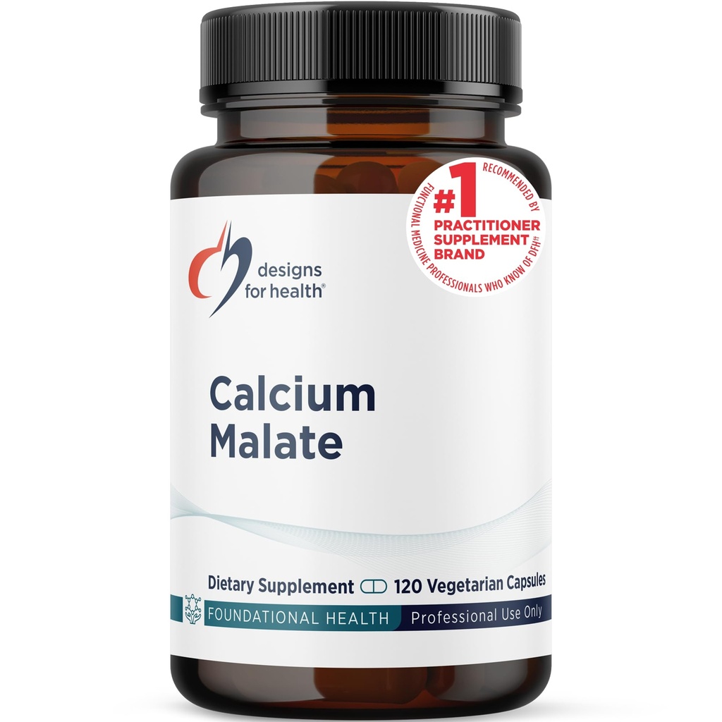 Desain untuk Kesehatan Kalsium Malate - 500mg Calcium Malate + Vitamin D (D3) Dukungan Tulang untuk Perempuan + Men - Non-GMO (120 Capsules)