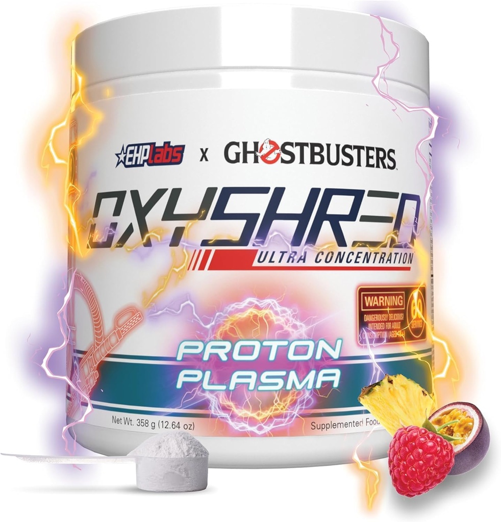 EHP Labs x Ghostbusters OxyShred Pre Wordout Powder & Shredding Suplement - Pretraining powder with Acetyl Carnitine, Energy Boost Drink - Proton Plasma, 60 Servings
