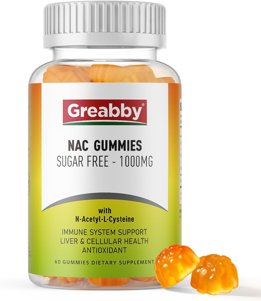 NAC Gummies Sugar Free, N Acetyl Cysteine NAC Supplement 10000mg for Antioksidants, Lung & Liver Health, Imune Support, Vegan Orange Flavor, 60ct