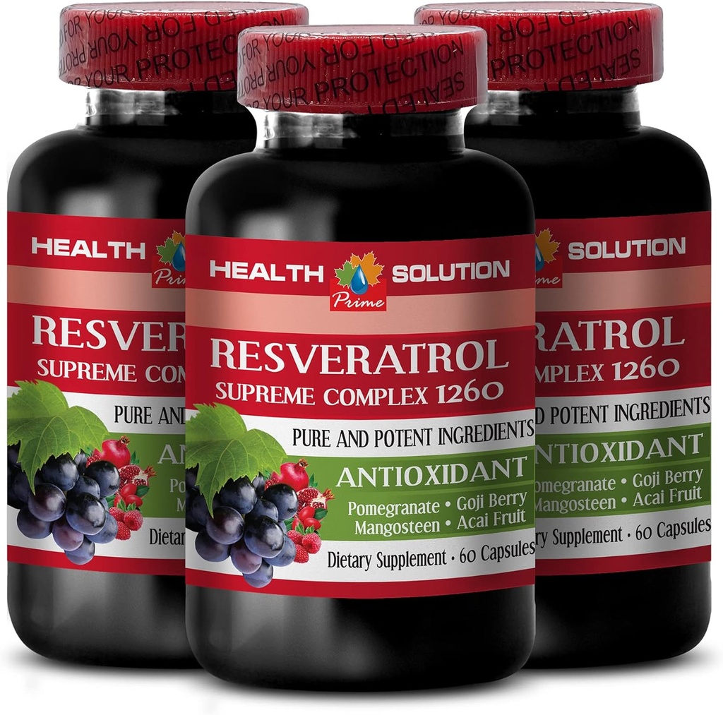 Amplify Your Natural Stamina - RESVERATROL SUPREME COMPLEX - REveratrol Extract with Goji Berry, Acai, Noni, Pocatuate, Mangosteen, Superfruit Blend, Antioksidant, Immune Dukung, 3 Bot 180 Caps