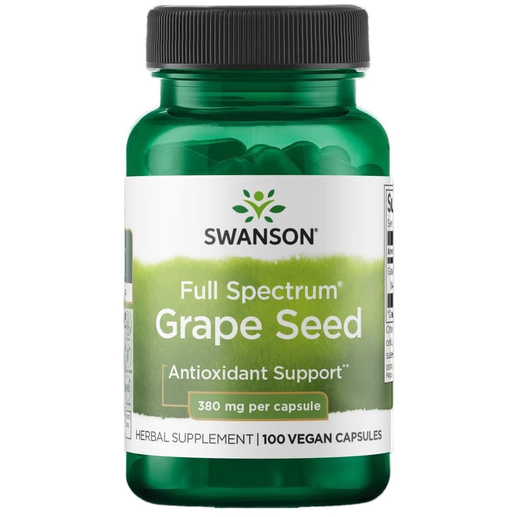 Swanson Grape Heart Antioksidant Free Radicals Healthy Blood Support Polyphenols OPCS (Oligomeric Proantocyandins) Herbal Supplemen 380 mg 100 Capsules