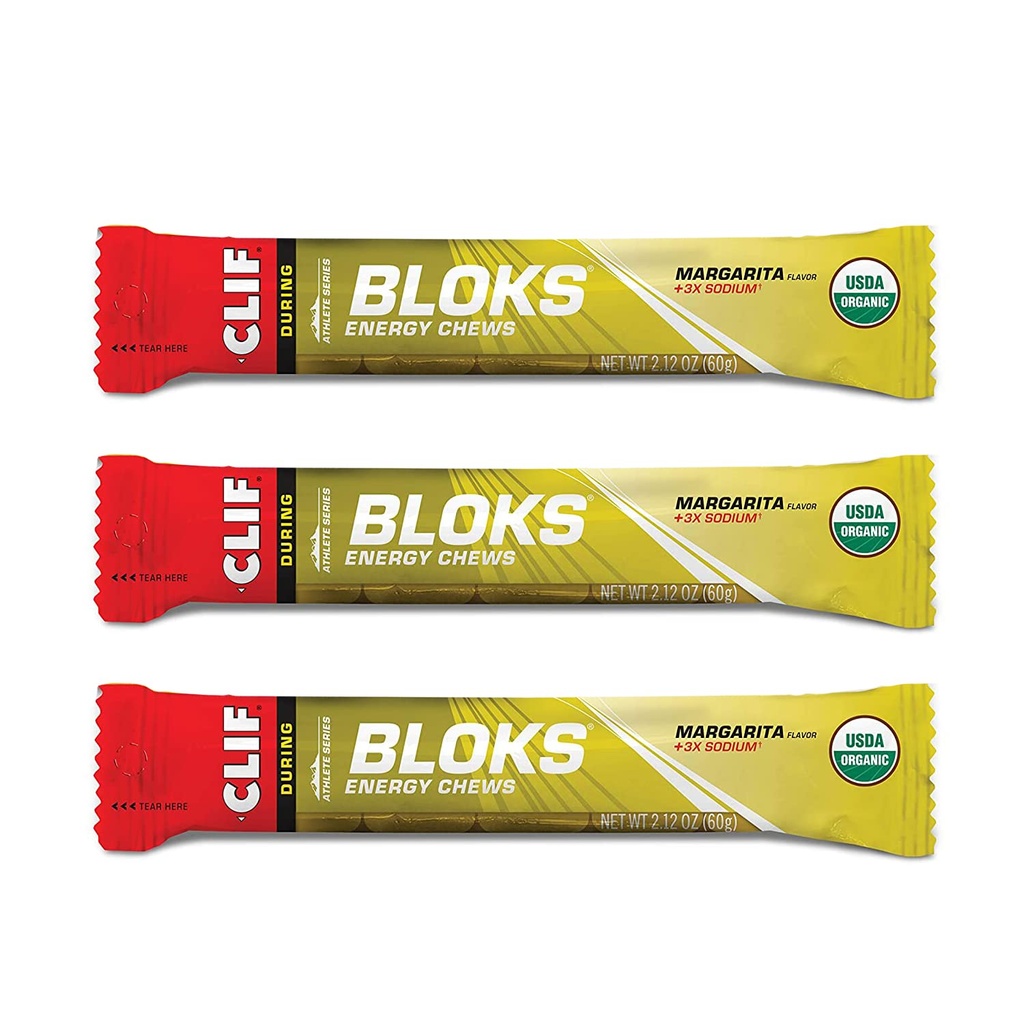 CLIF BLOKS - Energy Chews - Margarita dengan Garam 3X Sodium untuk ditambahkan Electroly- Non- GMO - Tanaman Based Food - Fast Fuel for Cycling dan Running-Workout Snack (2.1 Ounce Packet, 3 Count)