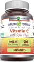 Amazing Formulas Vitamin C dengan Rose HIPS Suplemen 124; 1000 Mg 124; Tablet 14; Non- GMO 124; Gluten Free 124; Dibuat di USA (500 Count)