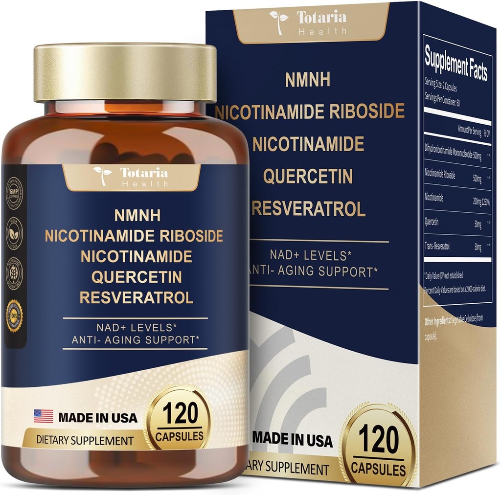 Totaria NMNH (Dihidronicotinamide), NMNH Suplemen w / Niacinamide (Vitamin B3), Ultimate NAD + Level Booster dengan 500mg NMNH