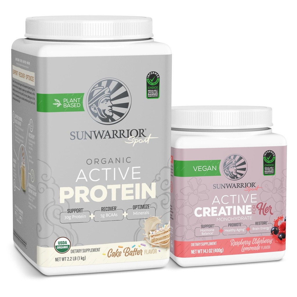 Sunwarrior Vegan Powder USDA Organik 124; 20 hamba, Cake Batter Flavored & Creatine Monohydrate Poader untuk 50 pelayan yang dimikronizkan, Raspberry Lemonade Flavored