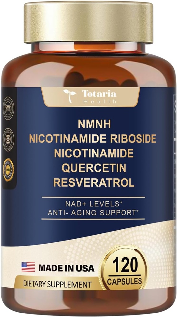 Totaria (1 Pack) NMNH (Didronicotinamide) Suplemen w / Niacinamide (Vitamin B3), Trans- Resveratrol, untuk Anti Aging, Energi, Fokus